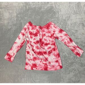 IVAY Women's Tie Dye Long Sleeve Top Pink White Cut Out Twisted Back Size M